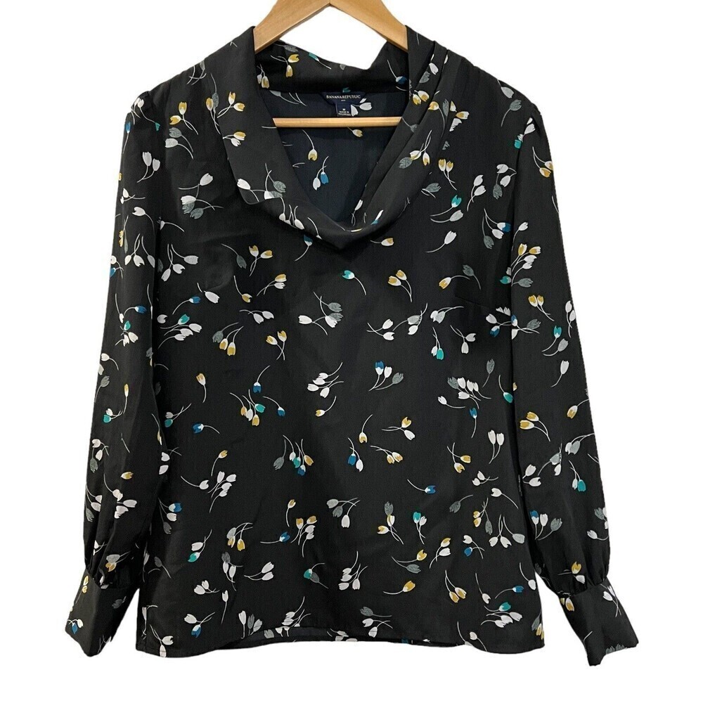 Banana Republic Women‎ Casual Career Floral Long Sleeve Draped Neckline Top Sz M